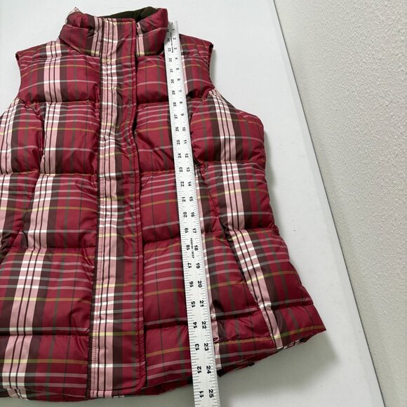 Eddie Bauer Goose Down Vest Women Size S Red Plaid Zip Snap Closure Hike Outdoor - Picture 10 of 10